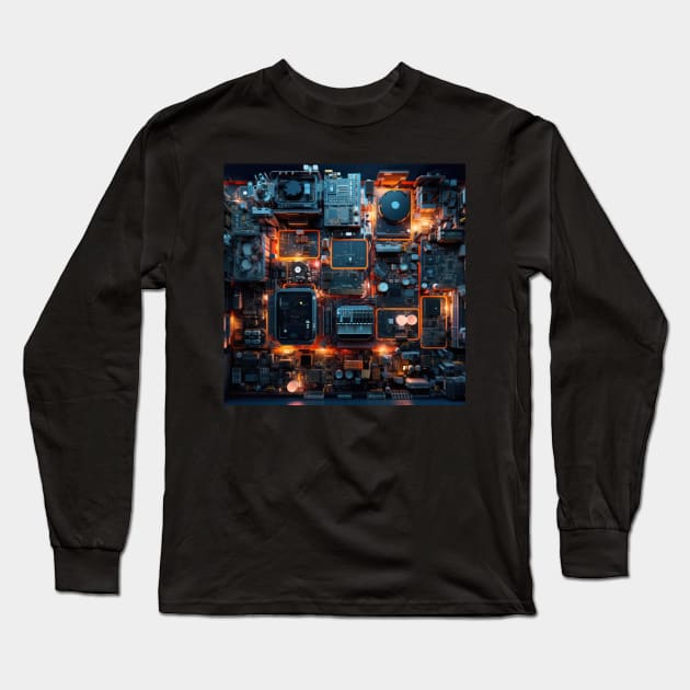 Cyber Circuit Cityscape Long Sleeve T-Shirt by star trek fanart and more